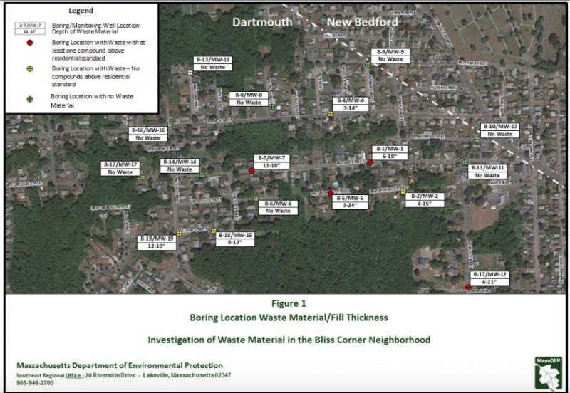 Locations of soil samples taken from Bliss Corner in Dartmouth